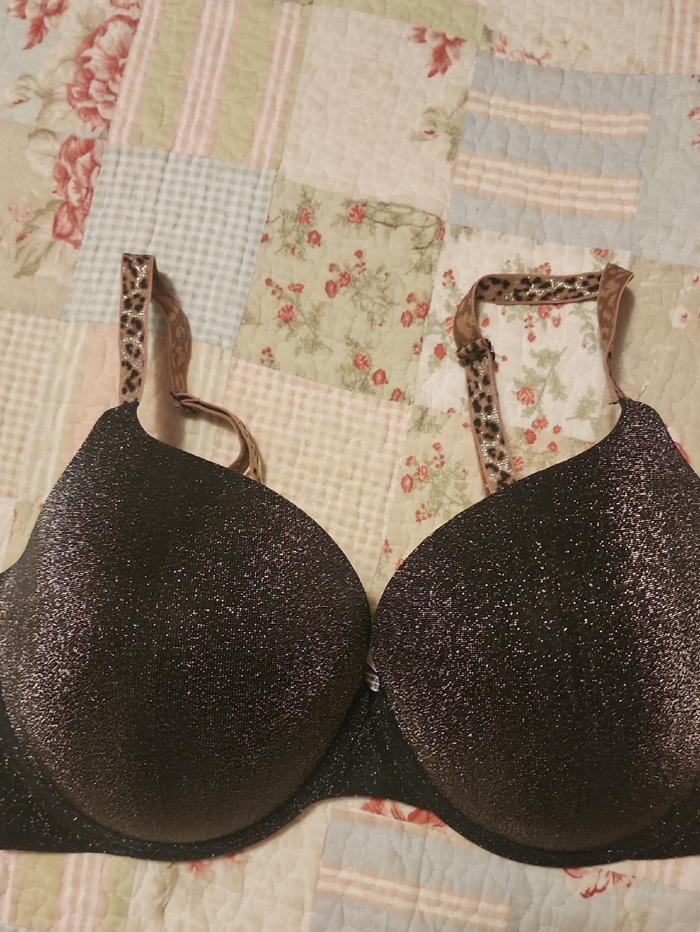 Sparkle Push-Up Bra in Dark Brown with Leopard Trim